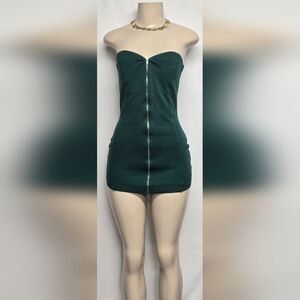 Windsor M Micro Mini Bodycon Dress Full Zipper Front Strapless Stretch Padded